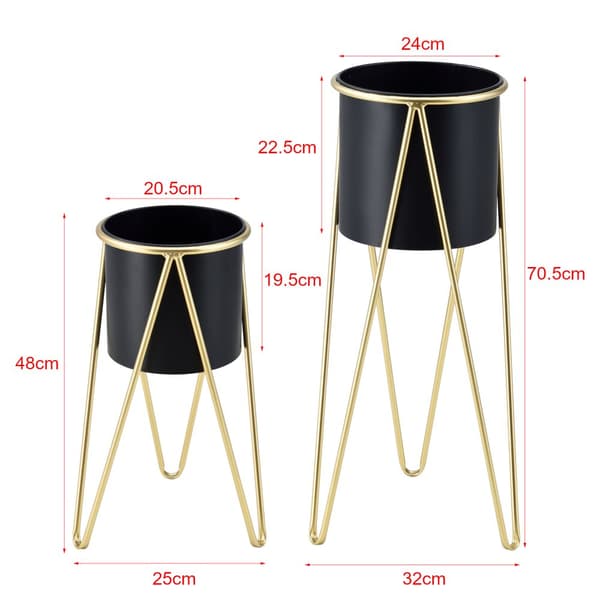 [en.casa] Växtställ set 2-med inbyggda krukor-48x25x25cm-70,5x32x32cm-metall-hairpin-guld-svart