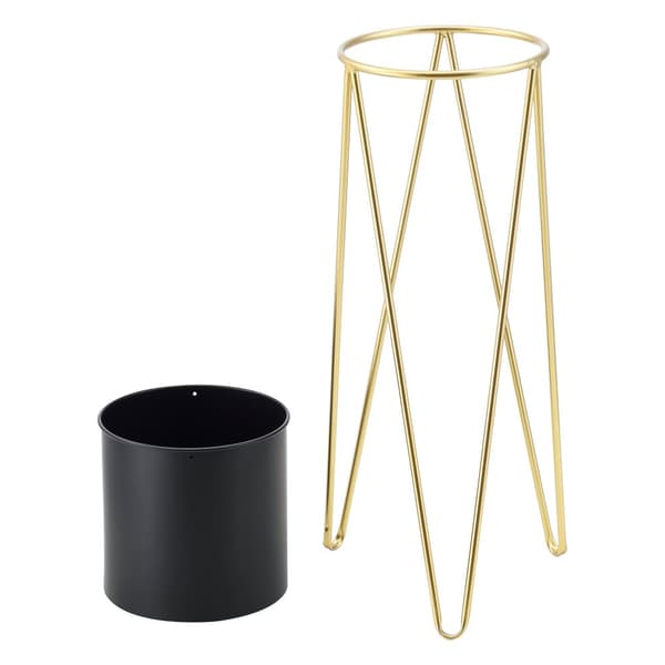 [en.casa] Växtställ set 2-med inbyggda krukor-48x25x25cm-70,5x32x32cm-metall-hairpin-guld-svart