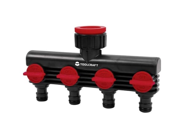 TOOLCRAFT 2302371 Plast 4-vägsfördelare 26,44 mm (3/4) AG, 33,25 mm (1) AG Vattenstopp, med reglerventil