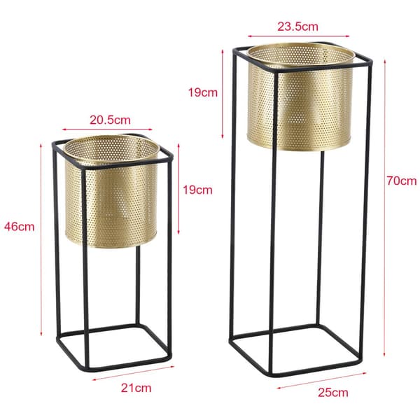 [en.casa] Växtställ Mettet set 2-med inbyggda krukor-46x21x21cm-70x25x25cm-metall-svart-guld