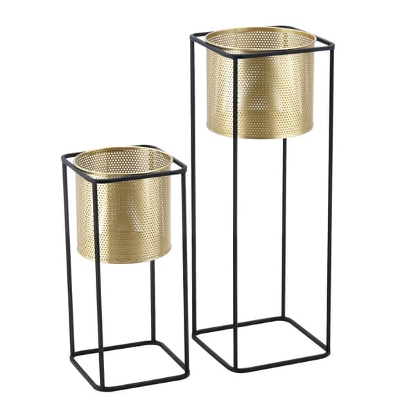 [en.casa] Växtställ Mettet set 2-med inbyggda krukor-46x21x21cm-70x25x25cm-metall-svart-guld
