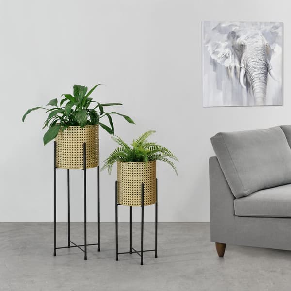 [en.casa] Växtställ Mol set 2-50x21x21cm-70x24x24cm-metall-svart-guld