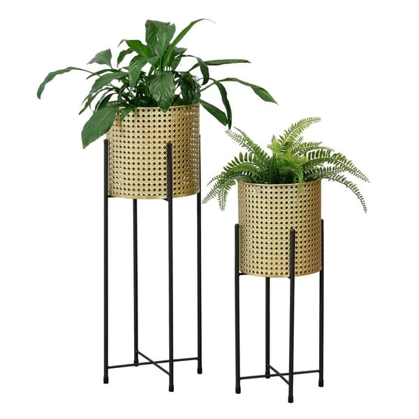 [en.casa] Växtställ Mol set 2-50x21x21cm-70x24x24cm-metall-svart-guld