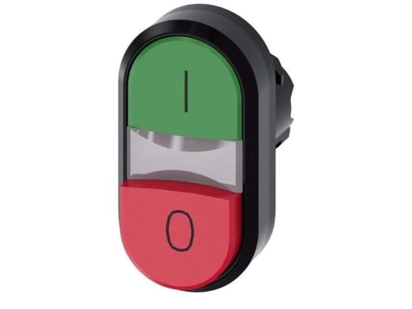 Valaistu painonappi kaksinkertainen 22mm pyöreä muovinen vihreä ja punainen o Painonapit litteät/ovaaliset 3SU1001-3BB42-0AK0