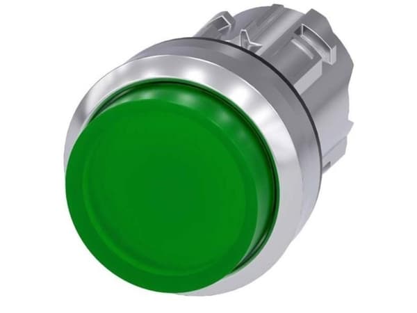 Siemens 3SU10510BB400AA0 3SU1051-0BB40-0AA0 Kevyt painonappi Eturengas metallia, kiiltävä, pyöreä Painike hopea, vihreä 1 kpl