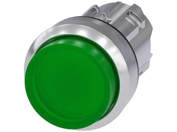 Siemens 3SU10510BB400AA0 3SU1051-0BB40-0AA0 Kevyt painonappi Eturengas metallia, kiiltävä, pyöreä Painike hopea, vihreä 1 kpl