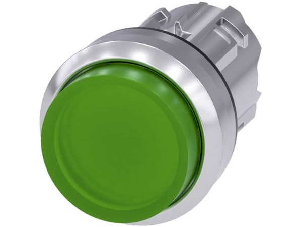 Siemens 3SU10510BB400AA0 3SU1051-0BB40-0AA0 Kevyt painonappi Eturengas metallia, kiiltävä, pyöreä Painike hopea, vihreä 1 kpl