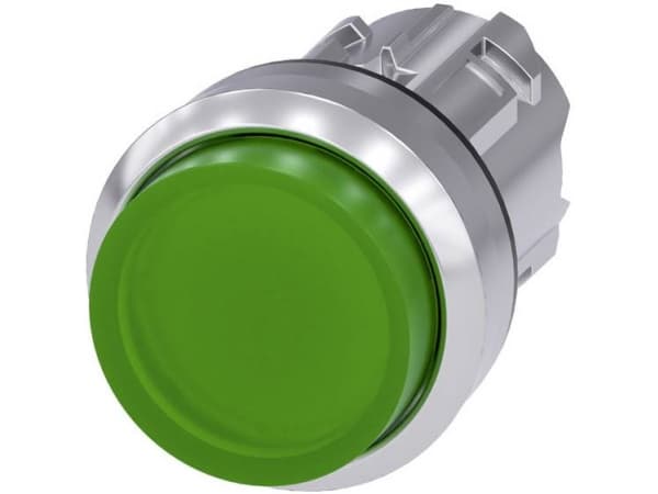 Siemens 3SU10510BB400AA0 3SU1051-0BB40-0AA0 Kevyt painonappi Eturengas metallia, kiiltävä, pyöreä Painike hopea, vihreä 1 kpl