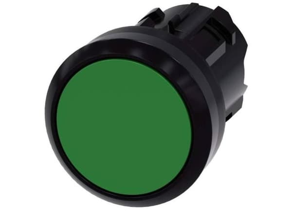 Painonappi 22mm pyöreä muovinen vihreä litteä ilman itsepalautuvaa painonappia 3SU1000-0AA40-0AA0