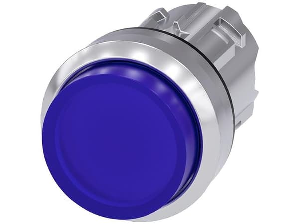 Trykknap lys 22mm rund met højg blå knap