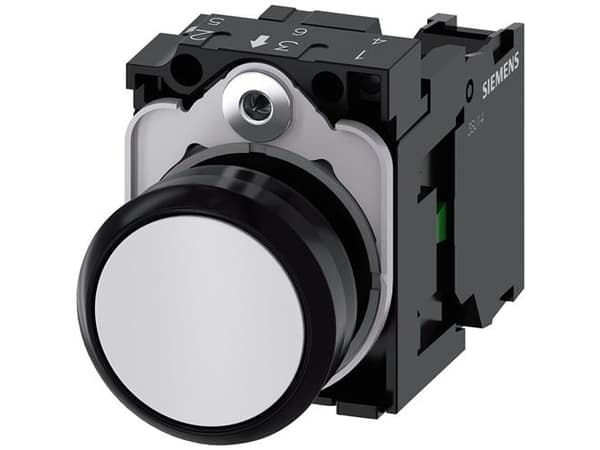 Siemens 3SU11000AB601BA0 3SU1100-0AB60-1BA0 Painike Eturengas muovia, pyöreä Painike Musta, valkoinen 1 kpl 1 kpl