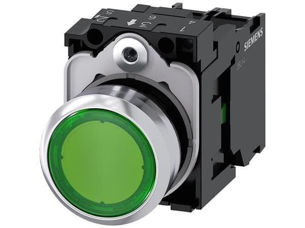 Siemens 3SU1152-0AB40-1BA0 Ljus tryckknapp Frontring metall, högglans, kontrollvred platt Grön 1 st