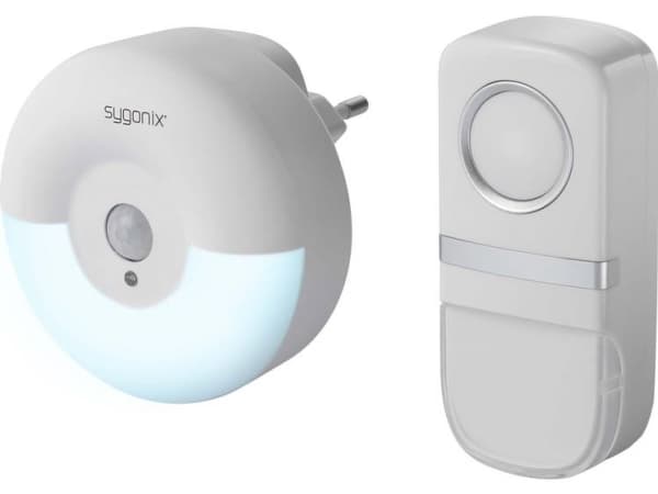 Sygonix SY-4510762 Trådlös klocka Komplett set Utan batterier, Med blixtljus, Med rörelsesensor, Med namnskylt, Med automatiskt nattljus