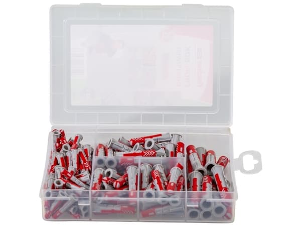 Fischer 538621, Väggplugg, Autoklaverad lättbetong, Gipsskivor, Nylon, Grå, Röd, 132 styck, 6 x 50, 8 x 65 and 10 x 80