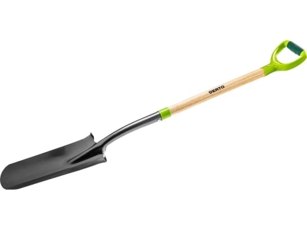 Verto 15G014, Spade, Plast, Stål, Tre, Sort, Grønn, Tre, Ergonomisk, D-formet, 1280 mm