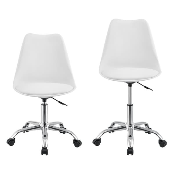 [en.casa] Kontorsstol Atherton-83-93x48x55cm-förkromad metall-konstläder-justerbar höjd-vit