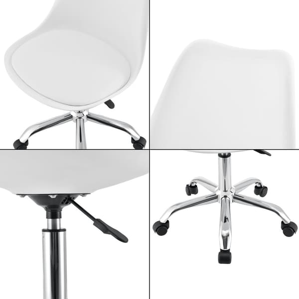 [en.casa] Kontorsstol Atherton-83-93x48x55cm-förkromad metall-konstläder-justerbar höjd-vit