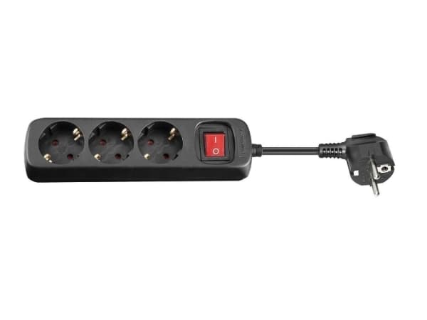 MicroConnect - Effektband - ingång: Typ F - utgångskontakter: 3 (3 x strömtyp F) - 3 m sladd - svart