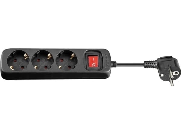 MicroConnect - Effektband - ingång: Typ F - utgångskontakter: 3 (3 x strömtyp F) - 3 m sladd - svart