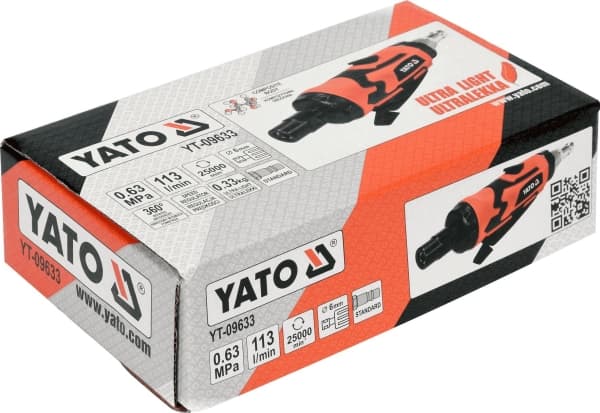 Yato YT-09633, Rettsliper, Rød, 25000 RPM, 113 l/min, 6.35 (1/4"), 6,3 stang