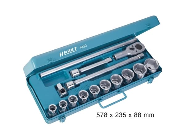 HAZET 1000, Pipenøkkelsett, 15 stykker, Kromfarget, 12,8 kg