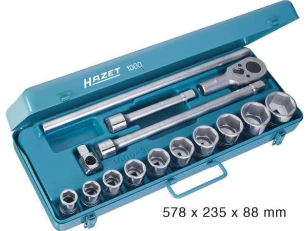 HAZET 1000, Pipenøkkelsett, 15 stykker, Kromfarget, 12,8 kg