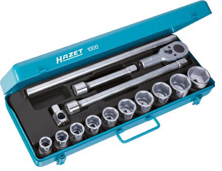 HAZET 1000, Pipenøkkelsett, 15 stykker, Kromfarget, 12,8 kg