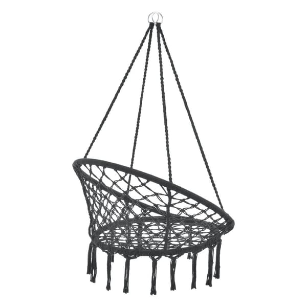 [casa.pro] Hängstol Tampico med fransar-max150kg-140 cm-för inom- och utomhusbruk-Sittyta(Ø):60cm-svart