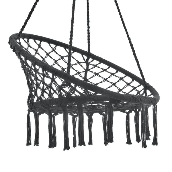 [casa.pro] Hängstol Tampico med fransar-max150kg-140 cm-för inom- och utomhusbruk-Sittyta(Ø):60cm-svart