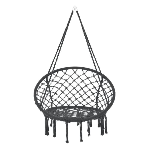 [casa.pro] Hängstol Tampico med fransar-max150kg-140 cm-för inom- och utomhusbruk-Sittyta(Ø):60cm-svart
