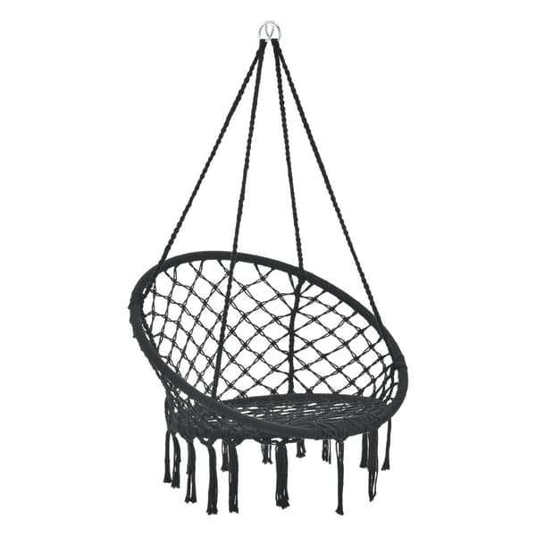 [casa.pro] Hängstol Tampico med fransar-max150kg-140 cm-för inom- och utomhusbruk-Sittyta(Ø):60cm-svart