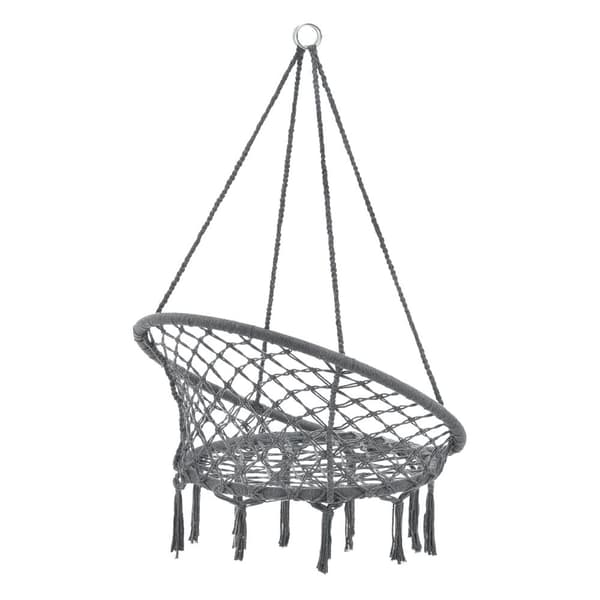 [casa.pro]® Hängstol Tampico med fransar-max150kg-140 cm-för inom- och utomhusbruk-Sittyta(Ø):60cm-mörkgrå