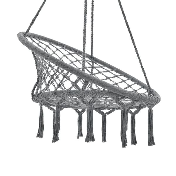 [casa.pro]® Hängstol Tampico med fransar-max150kg-140 cm-för inom- och utomhusbruk-Sittyta(Ø):60cm-mörkgrå