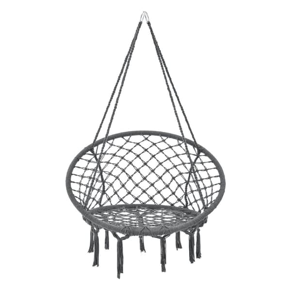 [casa.pro]® Hängstol Tampico med fransar-max150kg-140 cm-för inom- och utomhusbruk-Sittyta(Ø):60cm-mörkgrå