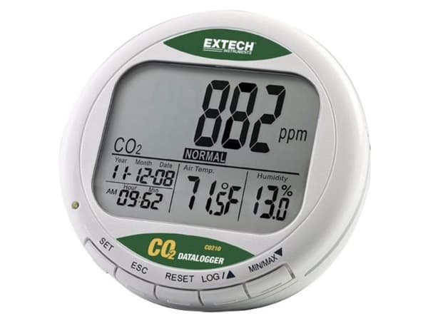 EXTECH CO210 Ilmanlaatumittari, jossa on dataloggeri, hiilidioksidin, ilman lämpötilan ja ilman (CO210) näyttö