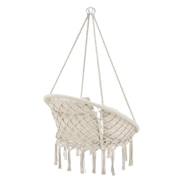 [casa.pro] Hängstol Kailua med fransar-140cm-Sittyta(Ø): 60 cm-max150kg-bomull-polyester-stål-creme