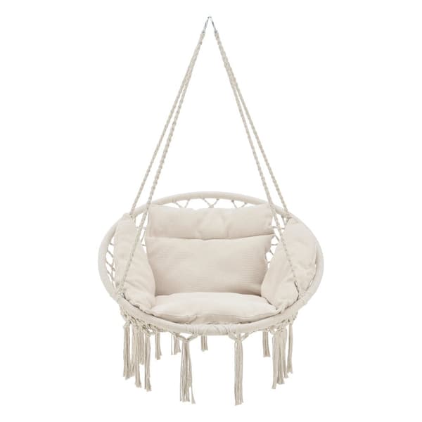 [casa.pro] Hängstol Kailua med fransar-140cm-Sittyta(Ø): 60 cm-max150kg-bomull-polyester-stål-creme