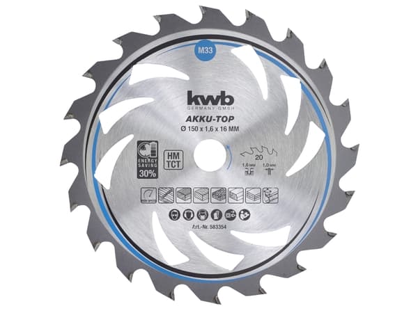 kwb 583354, Spånskiva, Hårt träslag, Plast, Plywood, Mjuka träslag, 15 cm, 1,6 cm, Tungsten Carbide Tipped (TCT), 1 mm, 1,6 mm