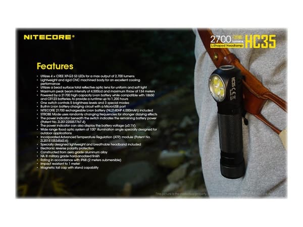 Nitecore HC35, Taskulamppu otsanauhalla, Musta, LED, 4 lamppua, 2700 lm, 4500 cd