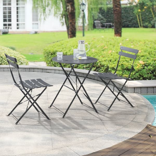 [en.casa] Bistroset Caprile-caféset-bord och 2 stolar-Ø bord: 60 cm-stål-mörkgrå-hopfällbar