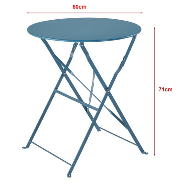 [en.casa] Bistroset Caprile-caféset-bord och 2 stolar-Ø bord: 60 cm-stål-turkos-hopfällbar
