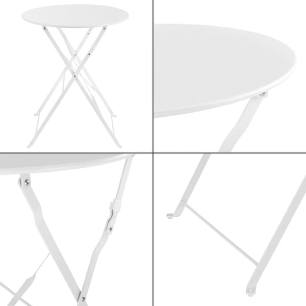 [en.casa] Bistroset Caprile-caféset-bord och 2 stolar-Ø bord: 60 cm-stål-vit-hopfällbar
