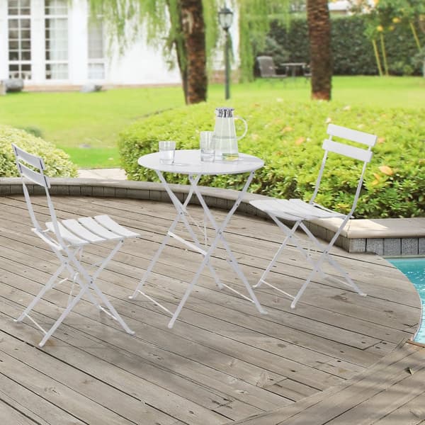[en.casa] Bistroset Caprile-caféset-bord och 2 stolar-Ø bord: 60 cm-stål-vit-hopfällbar