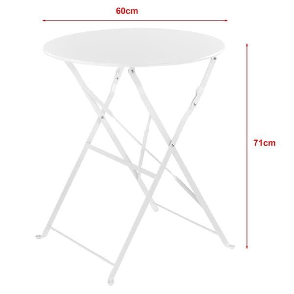 [en.casa] Bistroset Caprile-caféset-bord och 2 stolar-Ø bord: 60 cm-stål-vit-hopfällbar