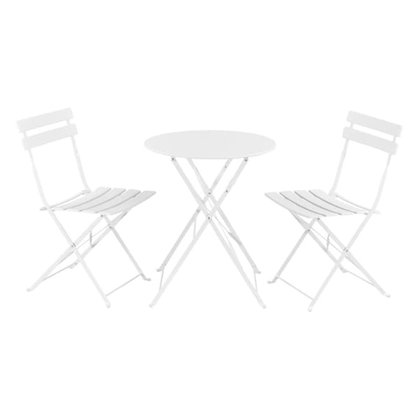 [en.casa] Bistroset Caprile-caféset-bord och 2 stolar-Ø bord: 60 cm-stål-vit-hopfällbar