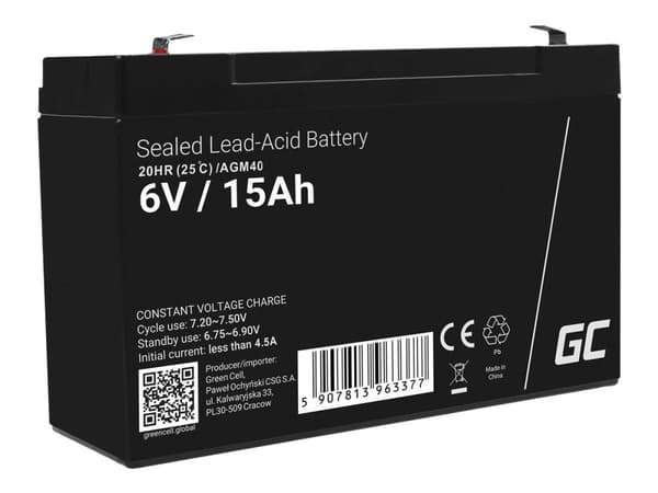 Green Cell - Alarm system battery - Bly-syra - 15 Ah