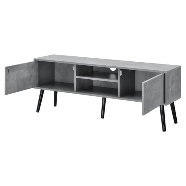 [en.casa] Tv-bänk Eskilstuna med 2 dörrar och öppna hyllor-120x29,5x46,5cm-melaminbelagd spånskiva-trä-svart-betongimitation