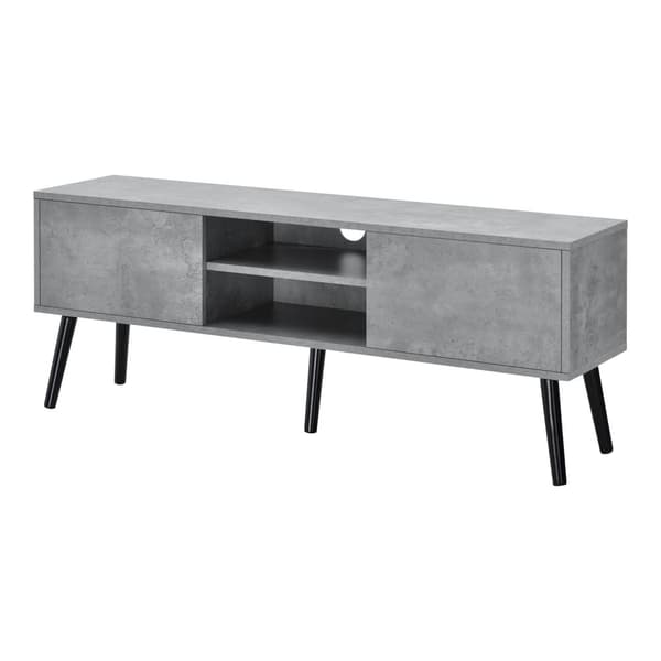 [en.casa] Tv-bänk Eskilstuna med 2 dörrar och öppna hyllor-120x29,5x46,5cm-melaminbelagd spånskiva-trä-svart-betongimitation