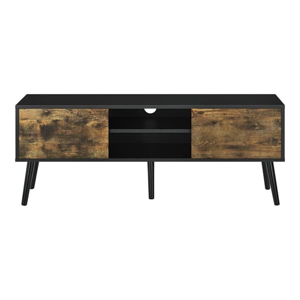 [en.casa] Tv-bänk Eskilstuna med 2 dörrar och öppna hyllor-120x29,5x46,5cm-melaminbelagd spånskiva-trä-svart-mörk träfärg