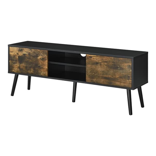 [en.casa] Tv-bänk Eskilstuna med 2 dörrar och öppna hyllor-120x29,5x46,5cm-melaminbelagd spånskiva-trä-svart-mörk träfärg